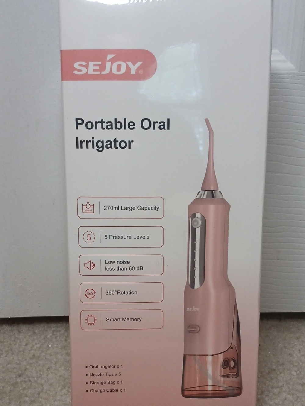 Sejoy Pink Cordless Water Flosser, Dental Oral Irrigator 270mL Tank